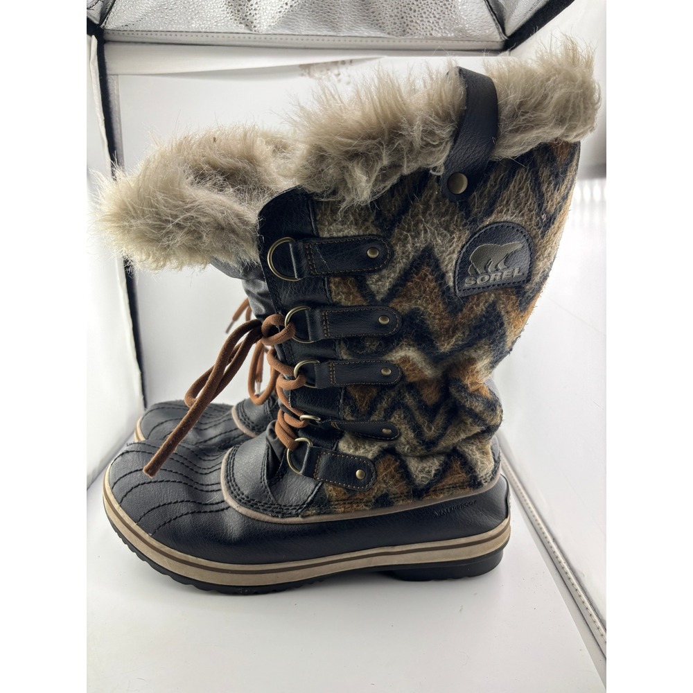 Sorel Tofino Chevron Knit Faux Fur Waterproof Winter Boots Black NL2193-010